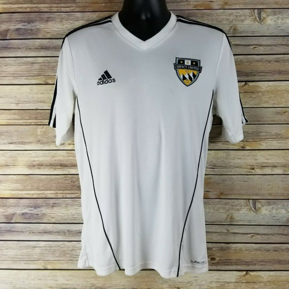 Impact United Soccer Club Mens Md Soccer Jersey White Adidas Climalite Tee Shirt